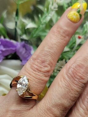 Gold Marquise Diamond Simulant Statement Ring 1ct- Gold Size 6